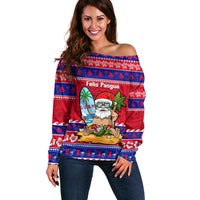 Custom Guam Christmas Off Shoulder Sweater Guaman Santas Felis Pasgua - Wonder Print Shop
