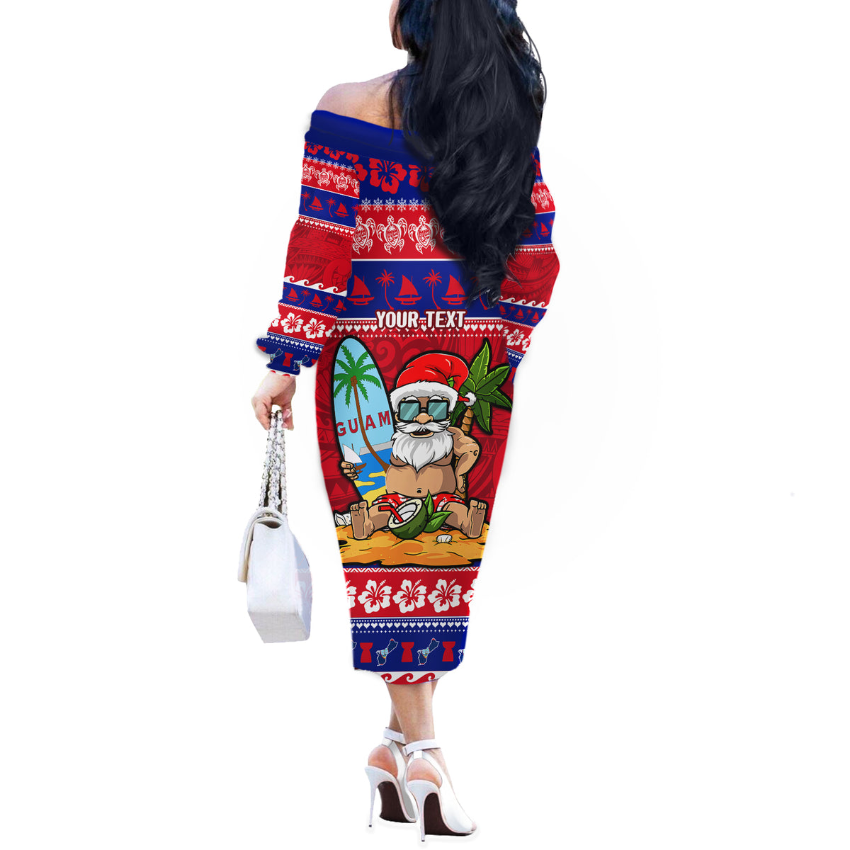 Custom Guam Christmas Off The Shoulder Long Sleeve Dress Guaman Santas Felis Pasgua - Wonder Print Shop