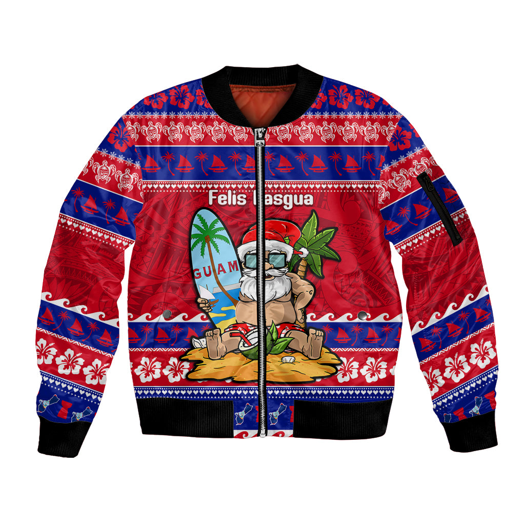 Custom Guam Christmas Sleeve Zip Bomber Jacket Guaman Santas Felis Pasgua - Wonder Print Shop