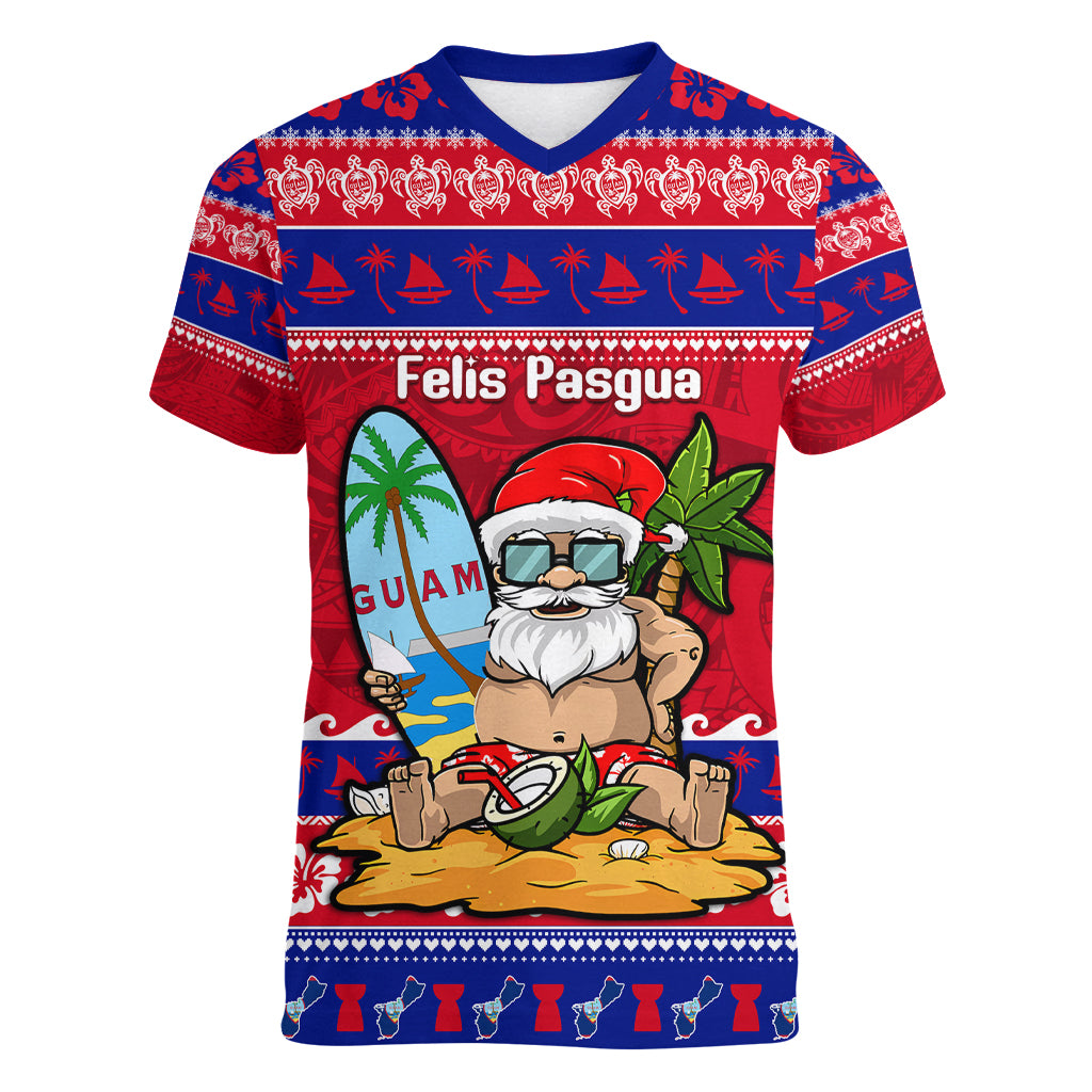 Custom Guam Christmas Women V Neck T Shirt Guaman Santas Felis Pasgua - Wonder Print Shop