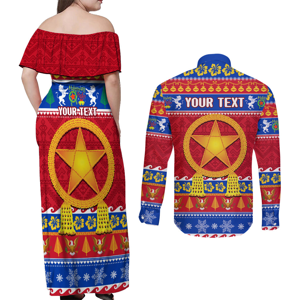 Custom Philippines Christmas Couples Matching Off Shoulder Maxi Dress and Long Sleeve Button Shirt Filipino Parol Maligayang Pasko - Wonder Print Shop