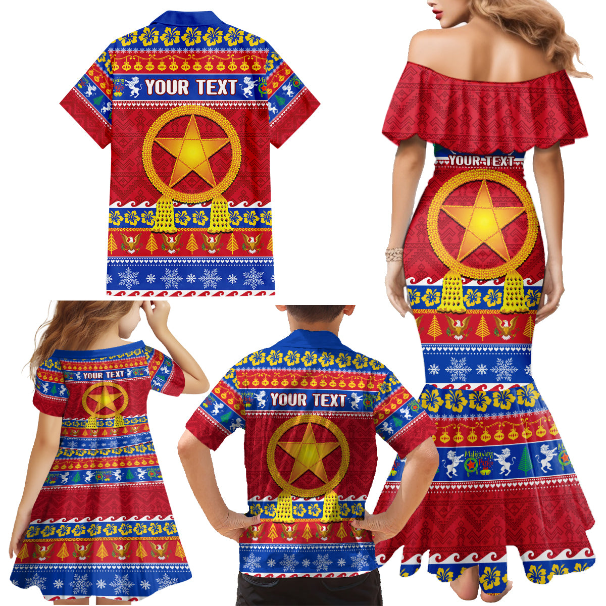 Custom Philippines Christmas Family Matching Mermaid Dress and Hawaiian Shirt Filipino Parol Maligayang Pasko - Wonder Print Shop