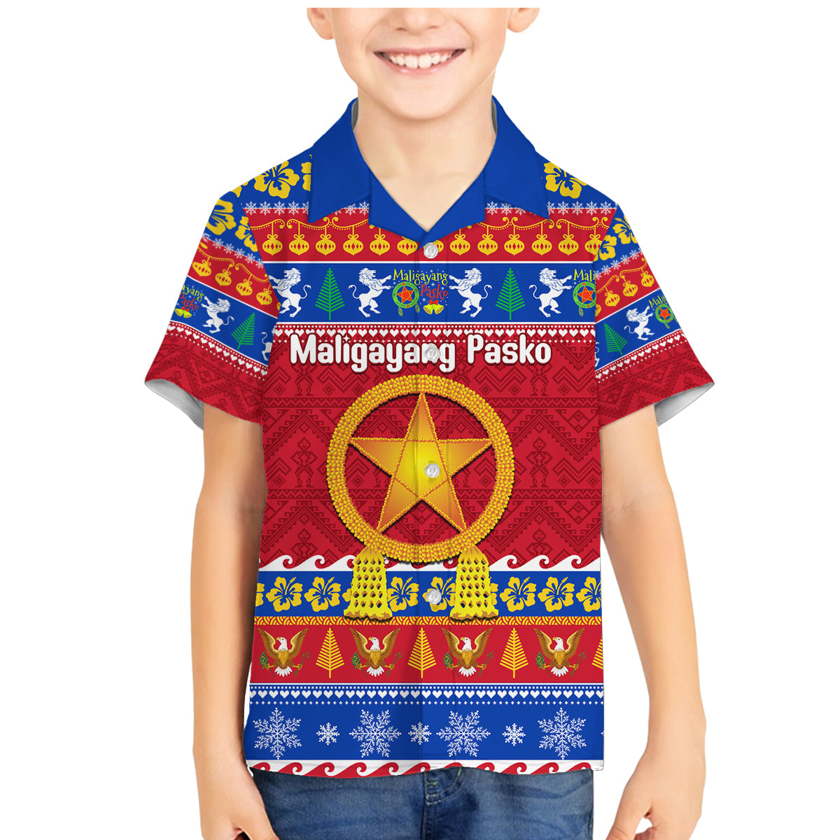 Custom Philippines Christmas Family Matching Mermaid Dress and Hawaiian Shirt Filipino Parol Maligayang Pasko - Wonder Print Shop