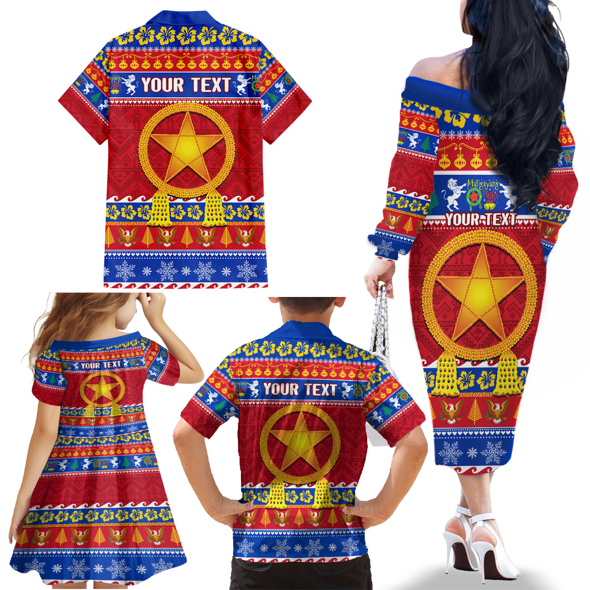 Custom Philippines Christmas Family Matching Off Shoulder Long Sleeve Dress and Hawaiian Shirt Filipino Parol Maligayang Pasko - Wonder Print Shop