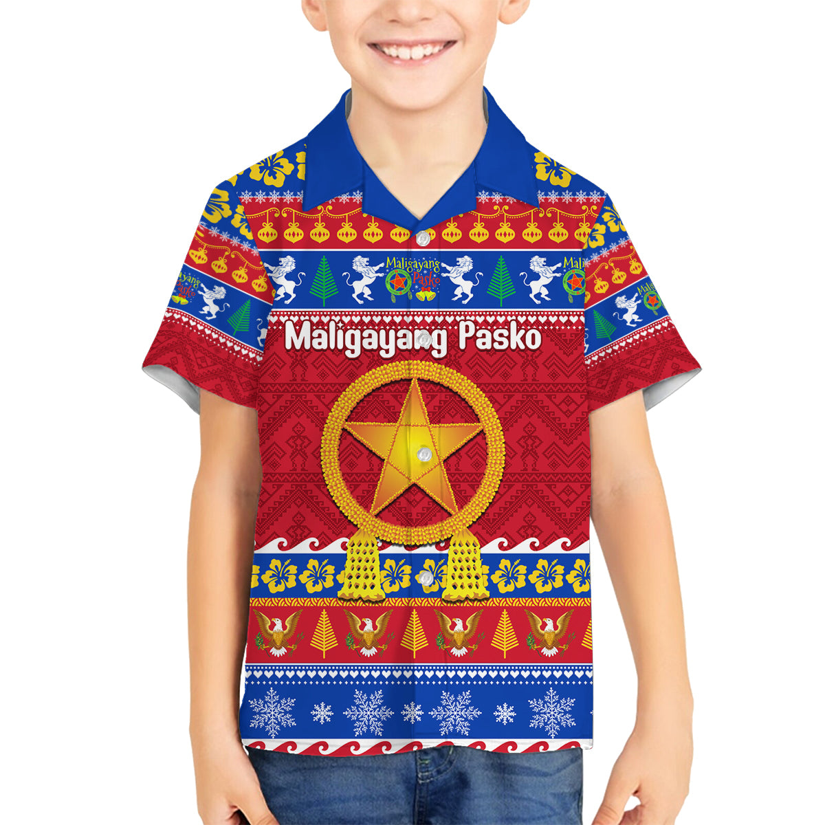 Custom Philippines Christmas Family Matching Off Shoulder Long Sleeve Dress and Hawaiian Shirt Filipino Parol Maligayang Pasko - Wonder Print Shop