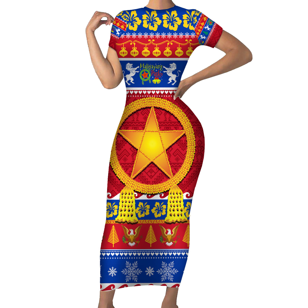 Custom Philippines Christmas Family Matching Short Sleeve Bodycon Dress and Hawaiian Shirt Filipino Parol Maligayang Pasko - Wonder Print Shop