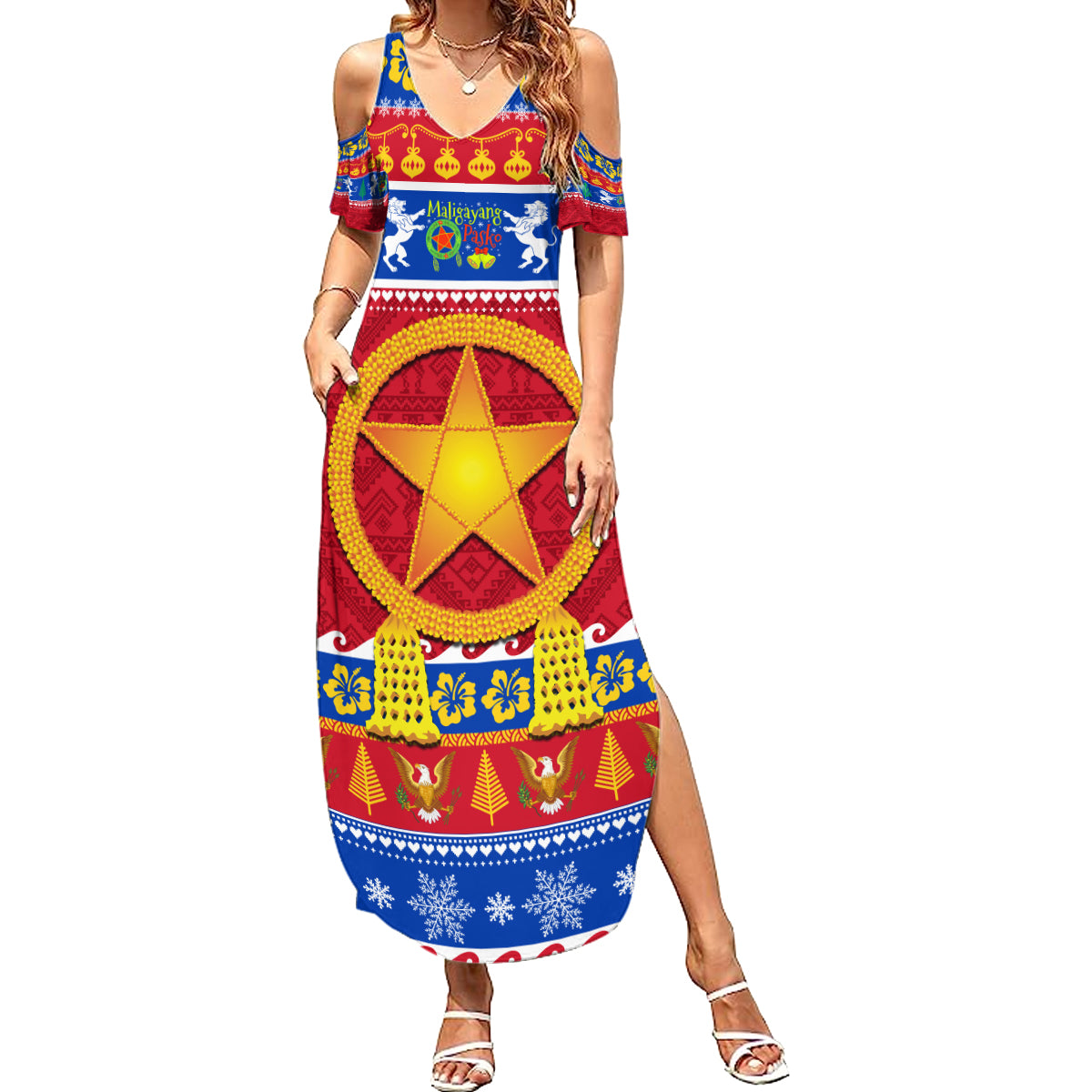 Custom Philippines Christmas Family Matching Summer Maxi Dress and Hawaiian Shirt Filipino Parol Maligayang Pasko - Wonder Print Shop