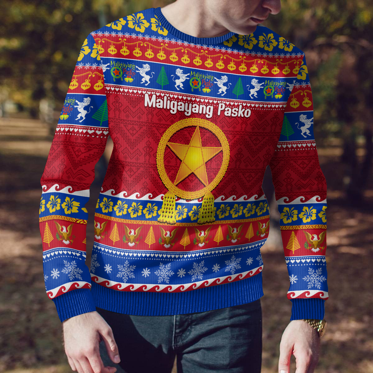 Custom Philippines Christmas Ugly Christmas Sweater Filipino Parol Maligayang Pasko - Wonder Print Shop