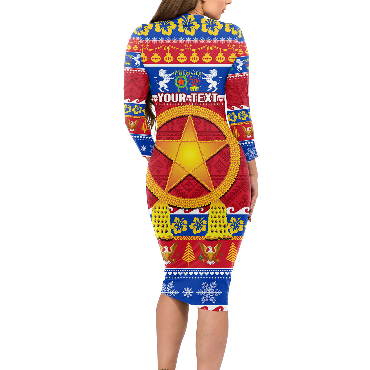 Custom Philippines Christmas Long Sleeve Bodycon Dress Filipino Parol Maligayang Pasko - Wonder Print Shop