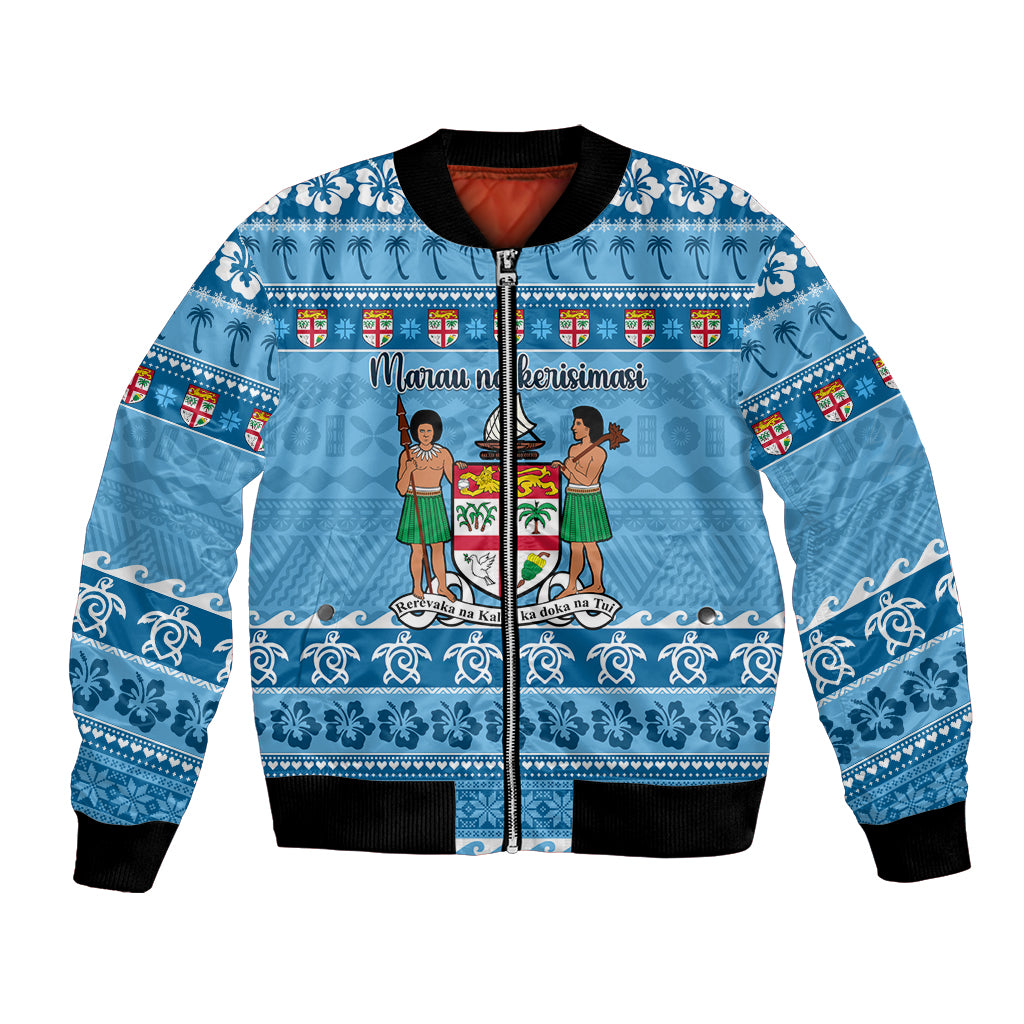 Custom Fiji Christmas Bomber Jacket Fijian Tapa Marau na Kerisimasi - Wonder Print Shop