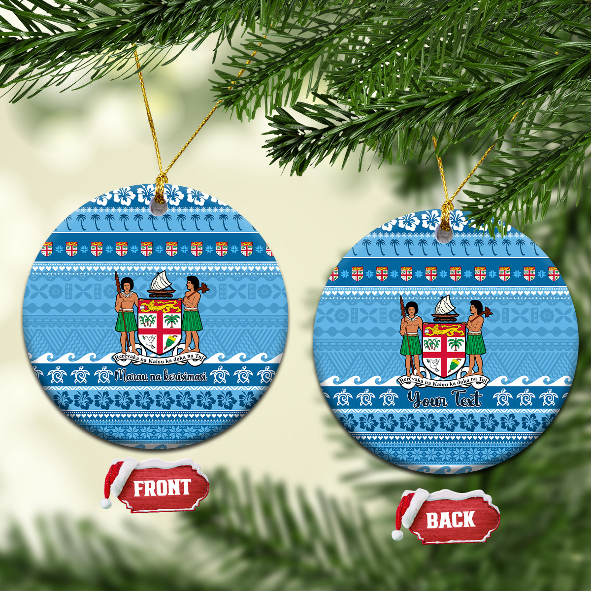 Custom Fiji Christmas Ceramic Ornament Fijian Tapa Marau na Kerisimasi - Wonder Print Shop