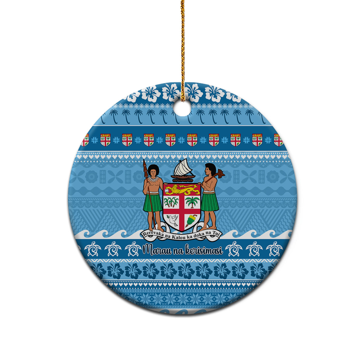 Custom Fiji Christmas Ceramic Ornament Fijian Tapa Marau na Kerisimasi - Wonder Print Shop