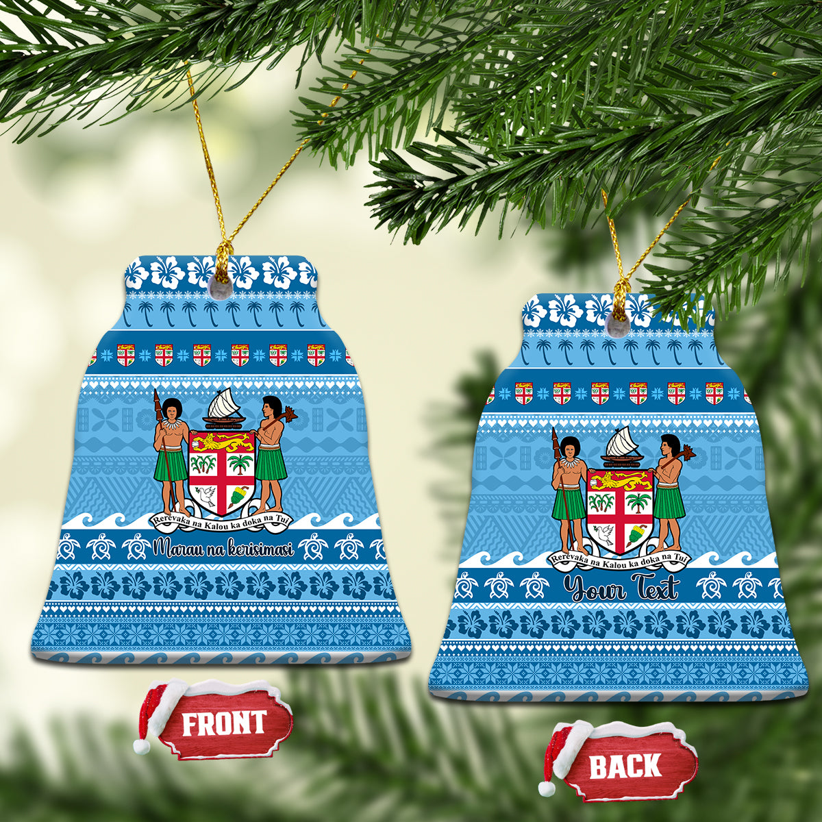 Custom Fiji Christmas Ceramic Ornament Fijian Tapa Marau na Kerisimasi - Wonder Print Shop