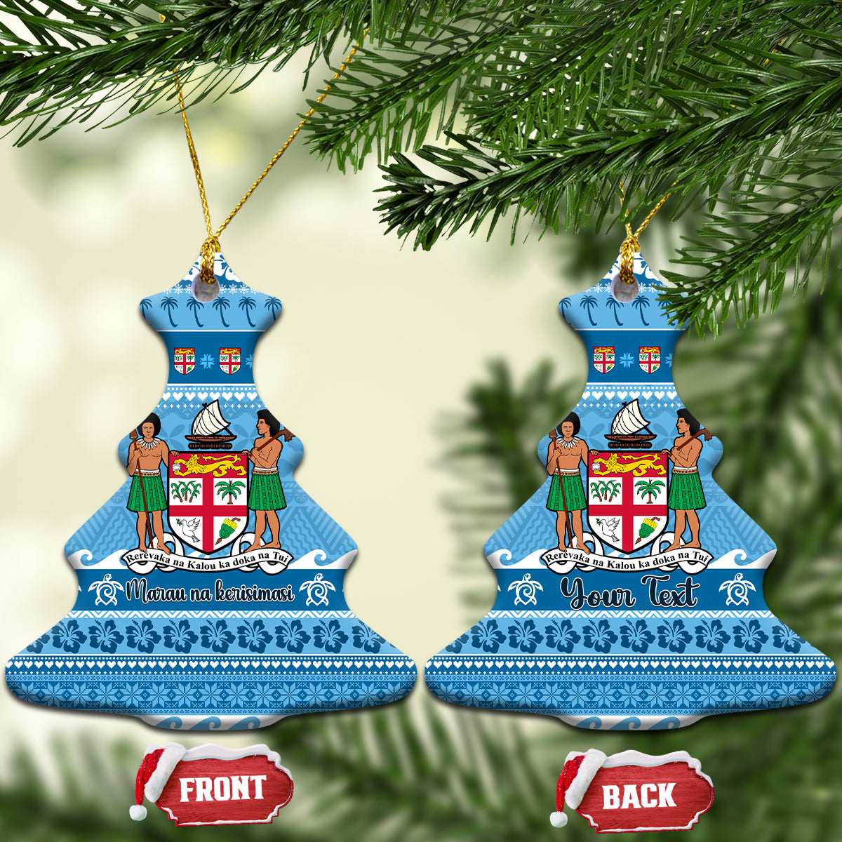Custom Fiji Christmas Ceramic Ornament Fijian Tapa Marau na Kerisimasi - Wonder Print Shop