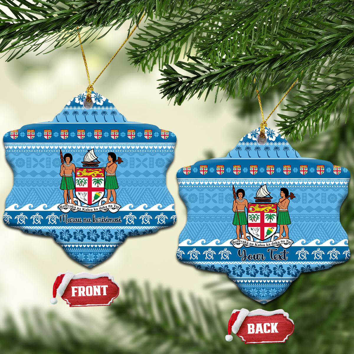 Custom Fiji Christmas Ceramic Ornament Fijian Tapa Marau na Kerisimasi - Wonder Print Shop
