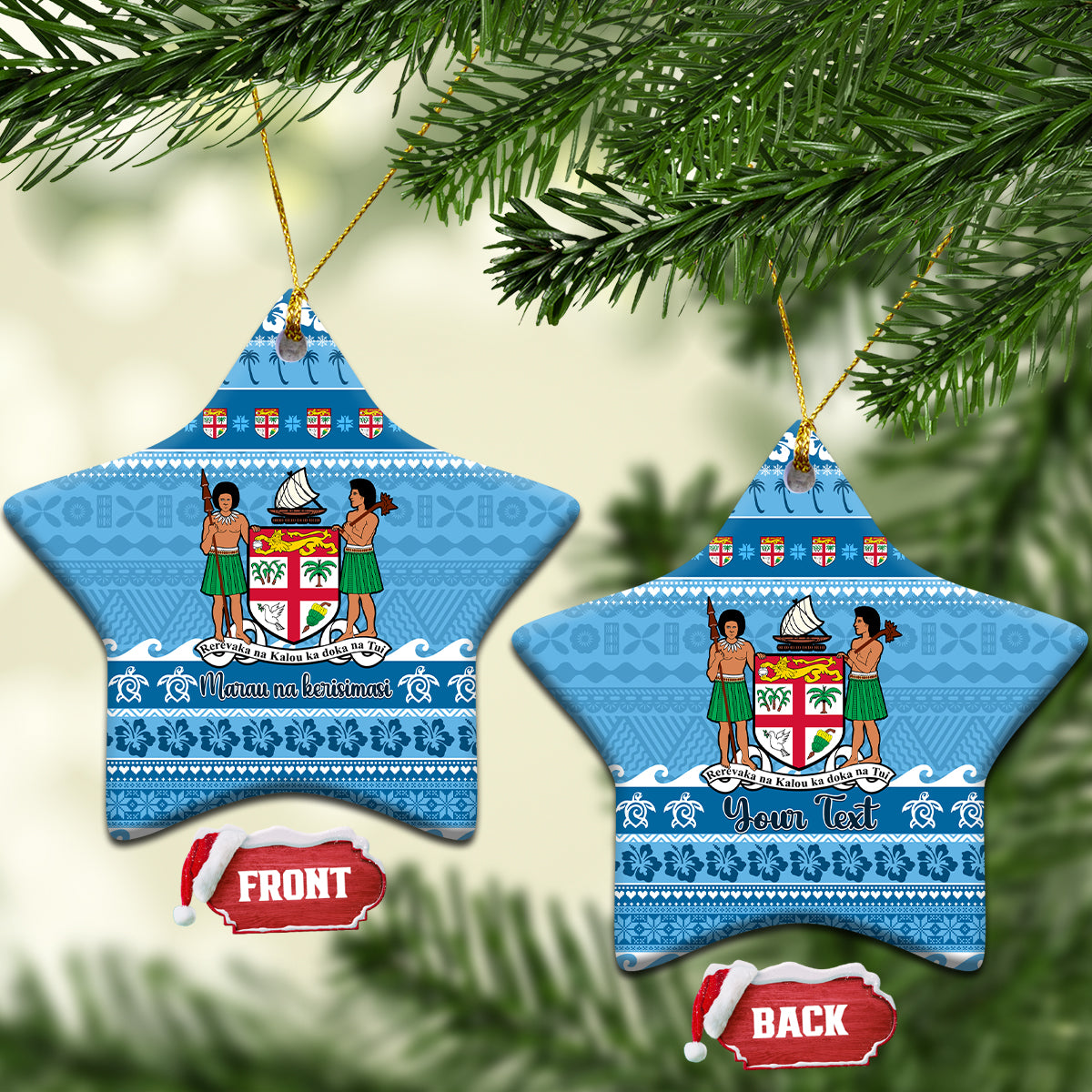 Custom Fiji Christmas Ceramic Ornament Fijian Tapa Marau na Kerisimasi - Wonder Print Shop