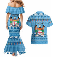 Custom Fiji Christmas Couples Matching Mermaid Dress and Hawaiian Shirt Fijian Tapa Marau na Kerisimasi - Wonder Print Shop