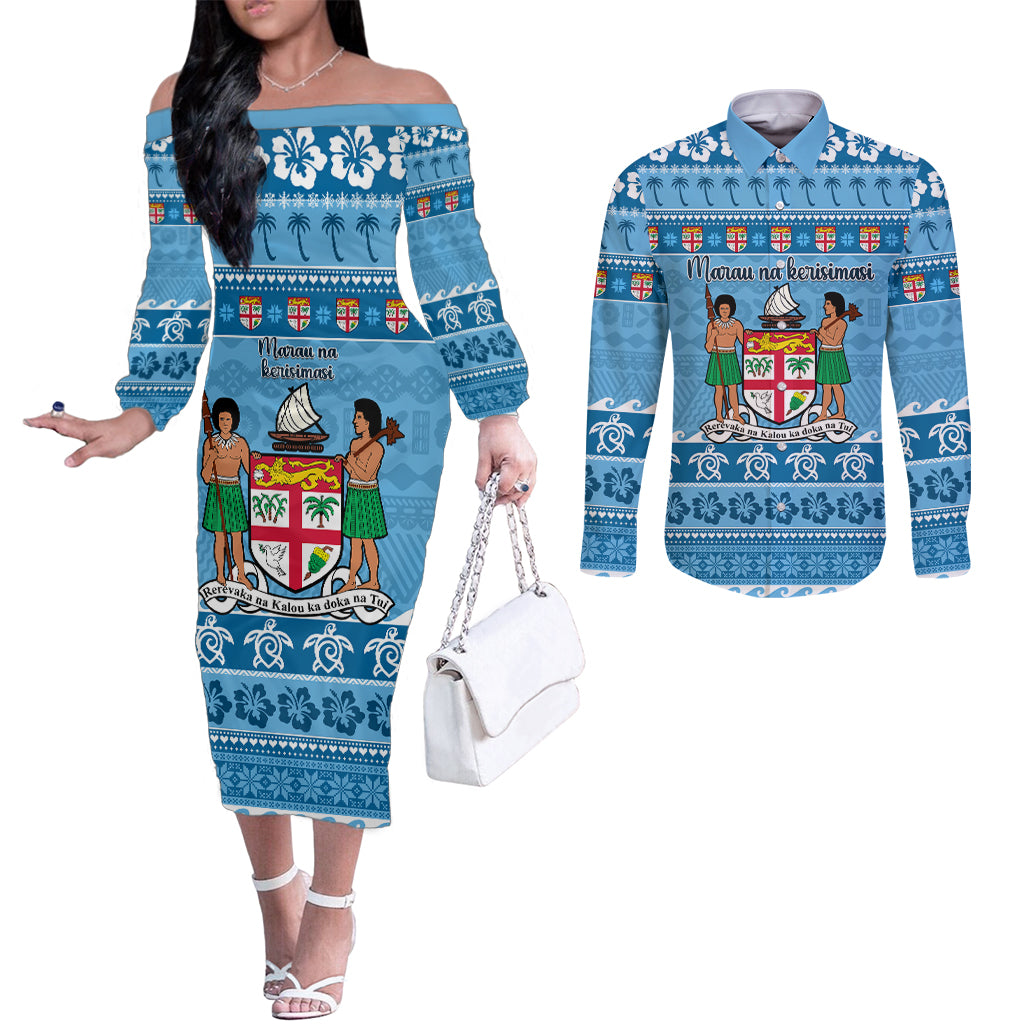 custom-fiji-christmas-couples-matching-off-the-shoulder-long-sleeve-dress-and-long-sleeve-button-shirt-fijian-tapa-marau-na-kerisimasi