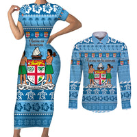Custom Fiji Christmas Couples Matching Short Sleeve Bodycon Dress and Long Sleeve Button Shirt Fijian Tapa Marau na Kerisimasi - Wonder Print Shop