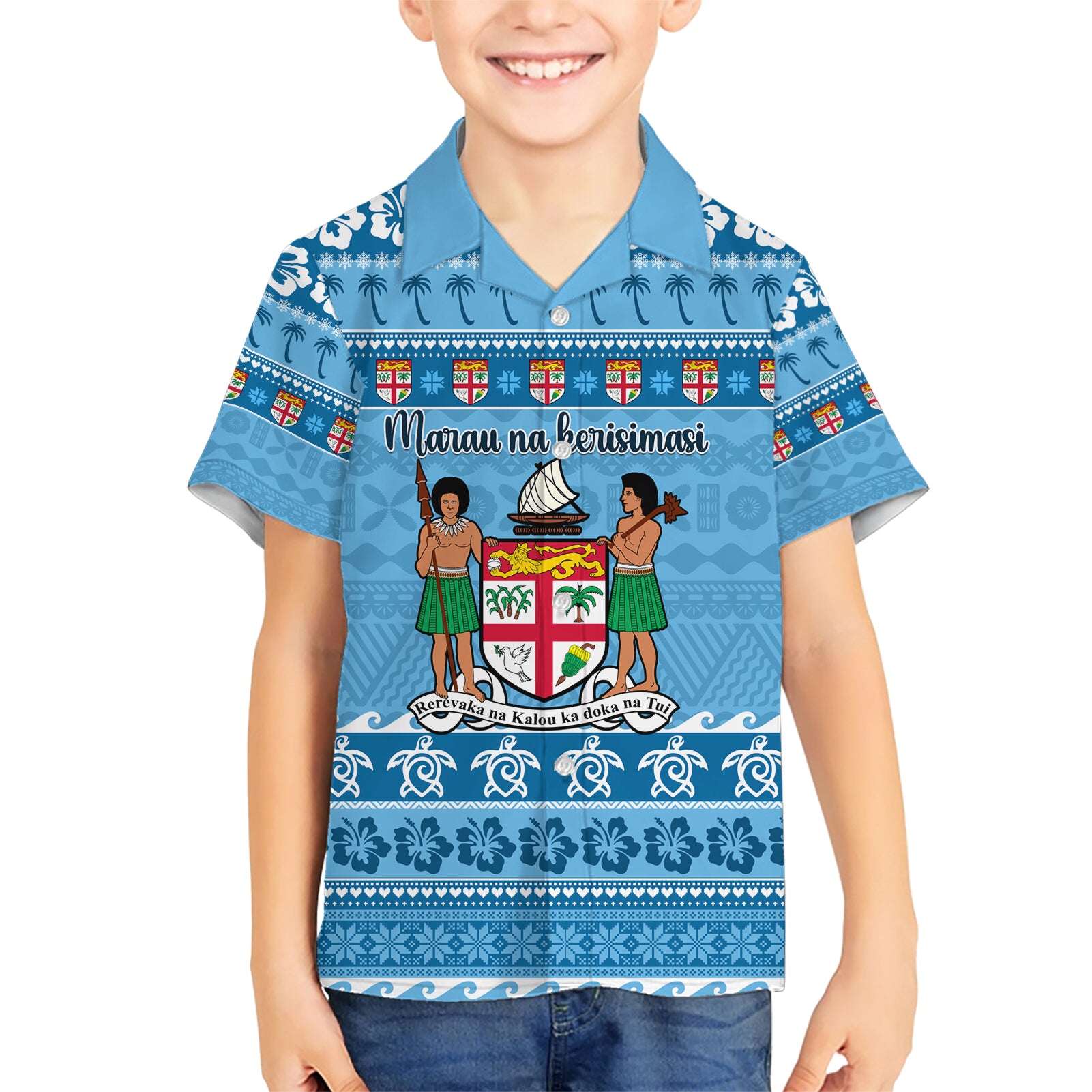 Custom Fiji Christmas Kid Hawaiian Shirt Fijian Tapa Marau na Kerisimasi - Wonder Print Shop