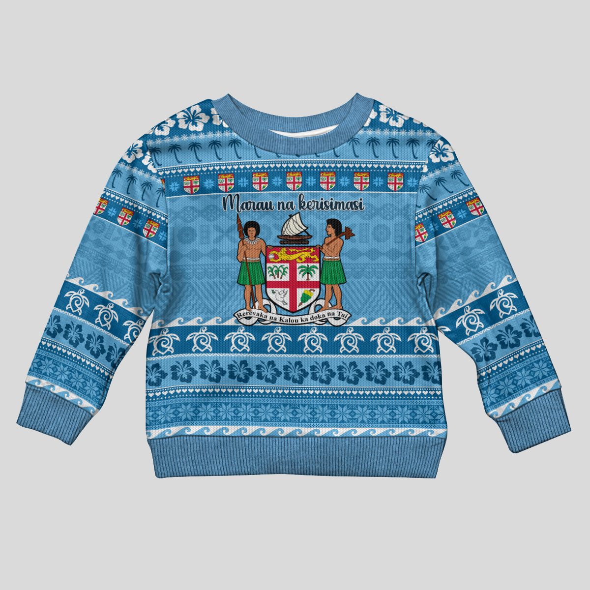 Custom Fiji Christmas Kid Ugly Christmas Sweater Fijian Tapa Marau na Kerisimasi - Wonder Print Shop
