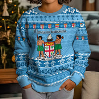 Custom Fiji Christmas Kid Ugly Christmas Sweater Fijian Tapa Marau na Kerisimasi - Wonder Print Shop
