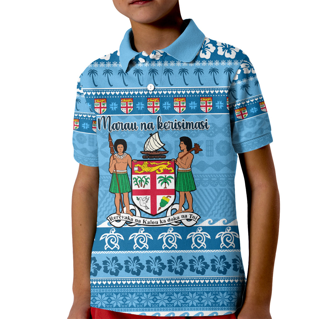 Custom Fiji Christmas Kid Polo Shirt Fijian Tapa Marau na Kerisimasi - Wonder Print Shop