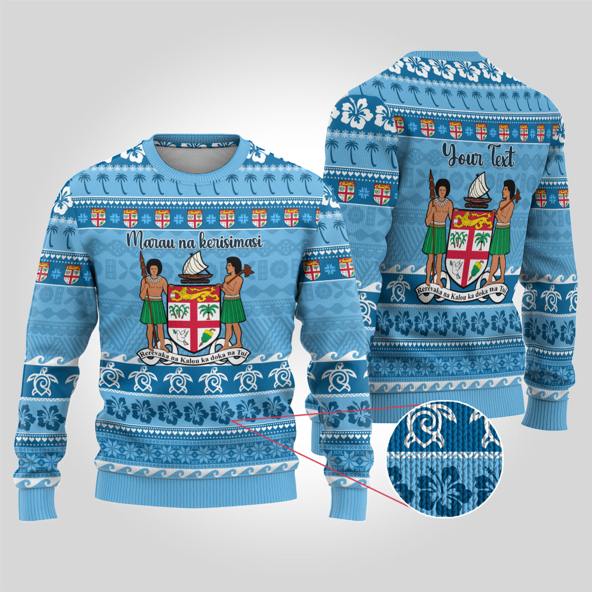 Custom Fiji Christmas Ugly Christmas Sweater Fijian Tapa Marau na Kerisimasi - Wonder Print Shop