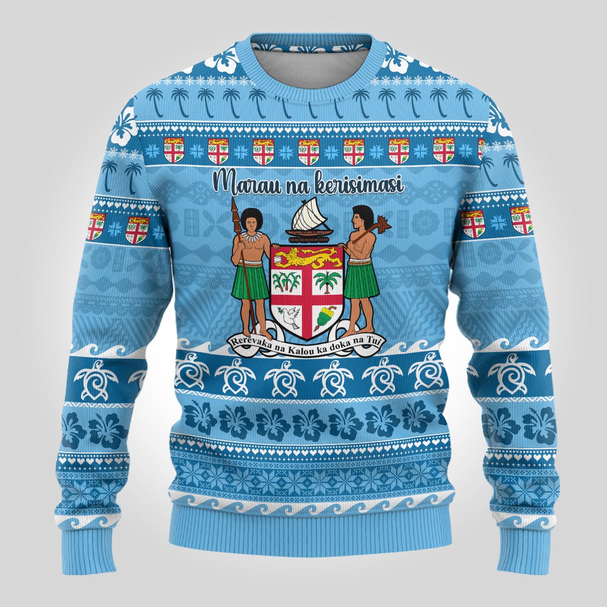 Custom Fiji Christmas Ugly Christmas Sweater Fijian Tapa Marau na Kerisimasi - Wonder Print Shop