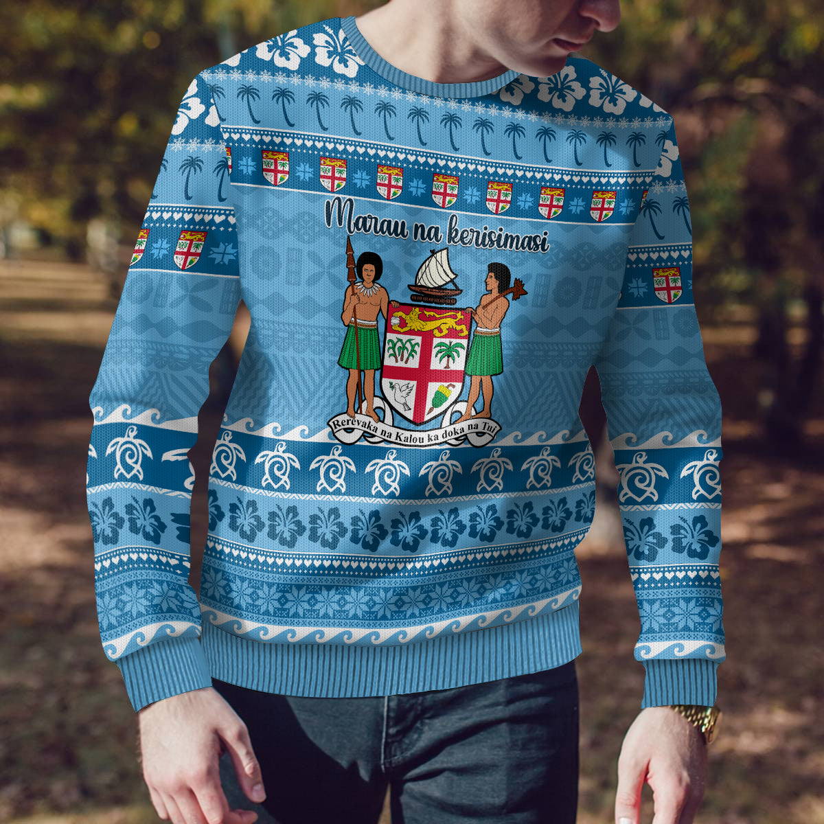 Custom Fiji Christmas Ugly Christmas Sweater Fijian Tapa Marau na Kerisimasi - Wonder Print Shop