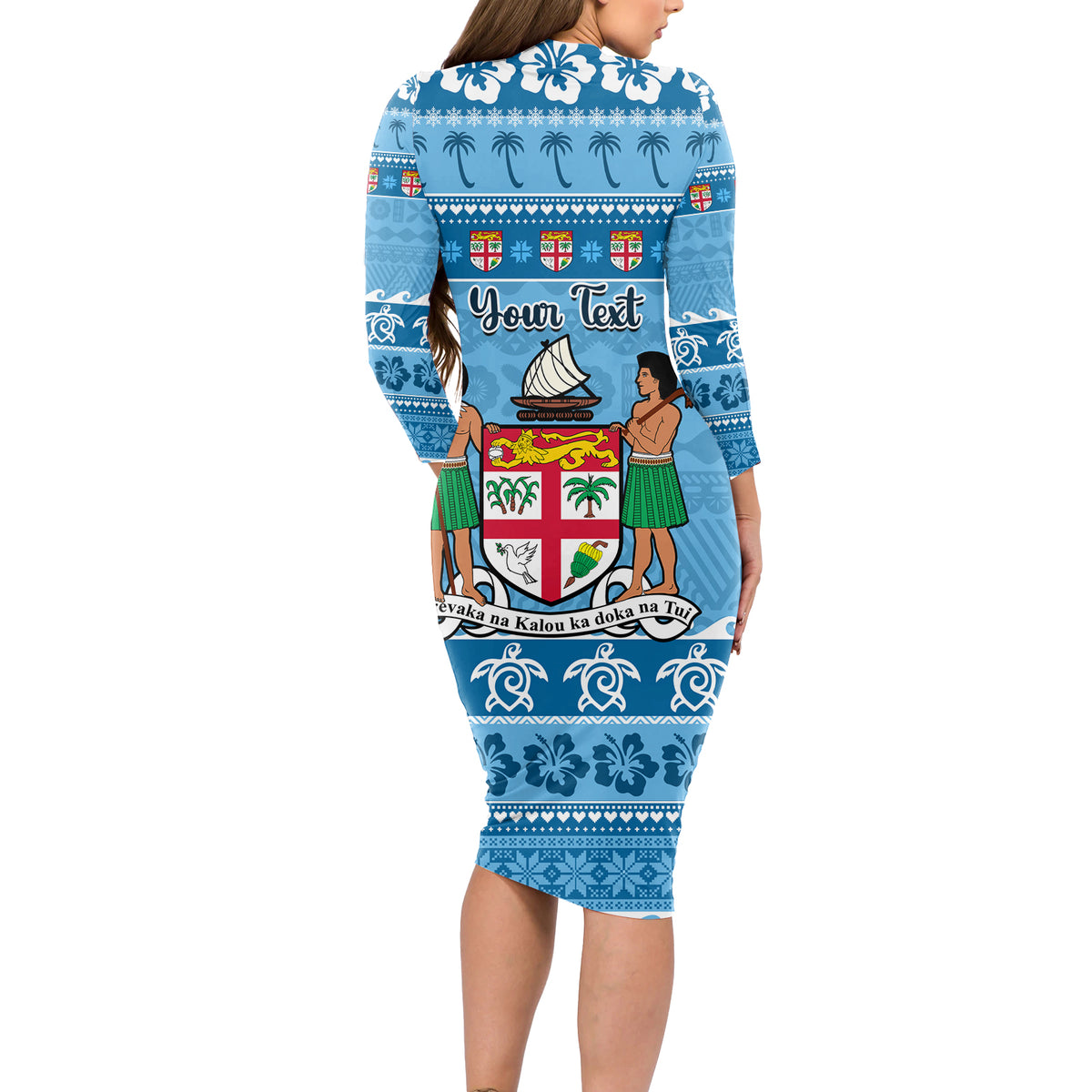 Custom Fiji Christmas Long Sleeve Bodycon Dress Fijian Tapa Marau na Kerisimasi - Wonder Print Shop