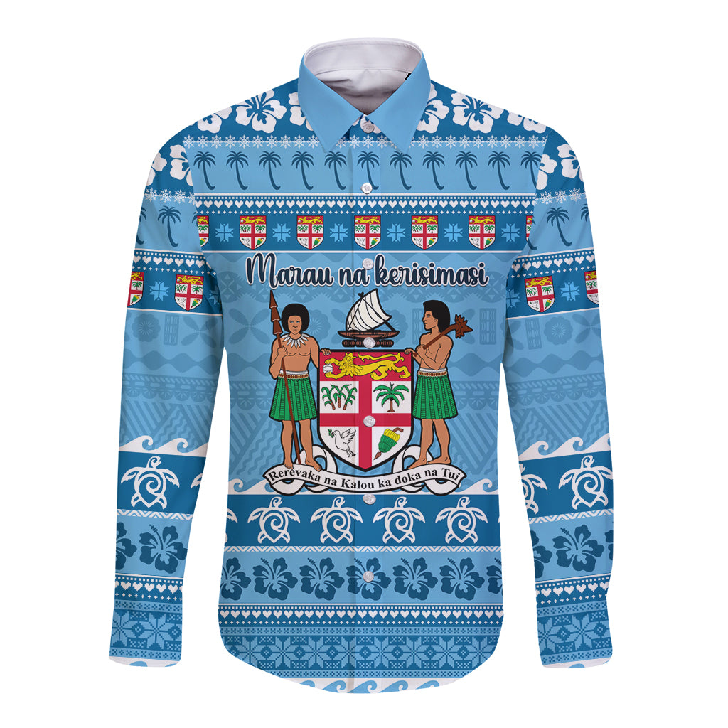 Custom Fiji Christmas Long Sleeve Button Shirt Fijian Tapa Marau na Kerisimasi - Wonder Print Shop