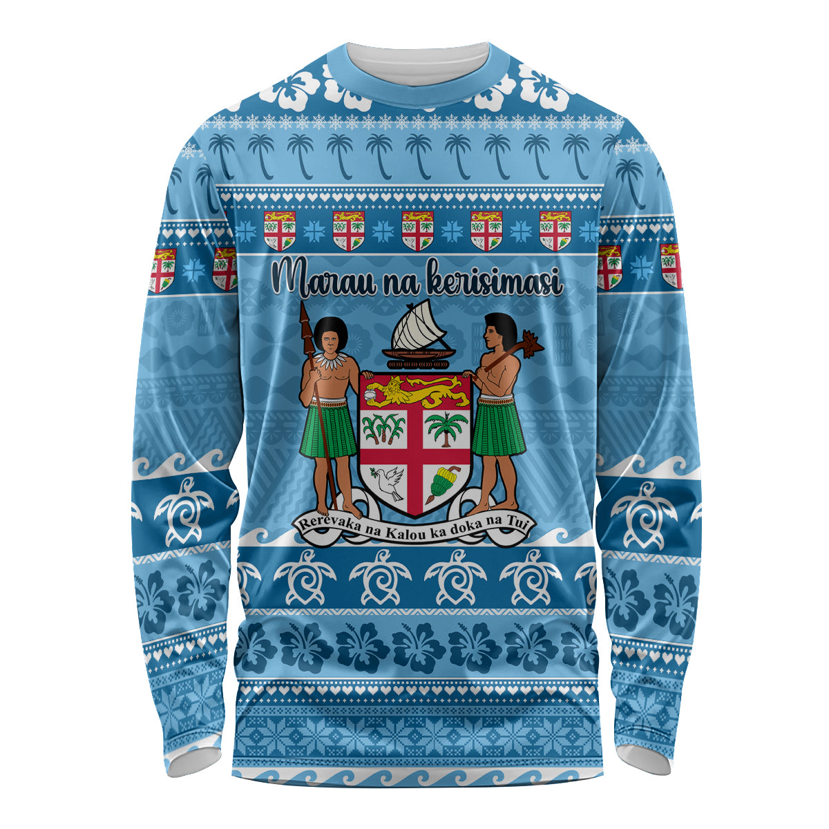 Custom Fiji Christmas Long Sleeve Shirt Fijian Tapa Marau na Kerisimasi - Wonder Print Shop