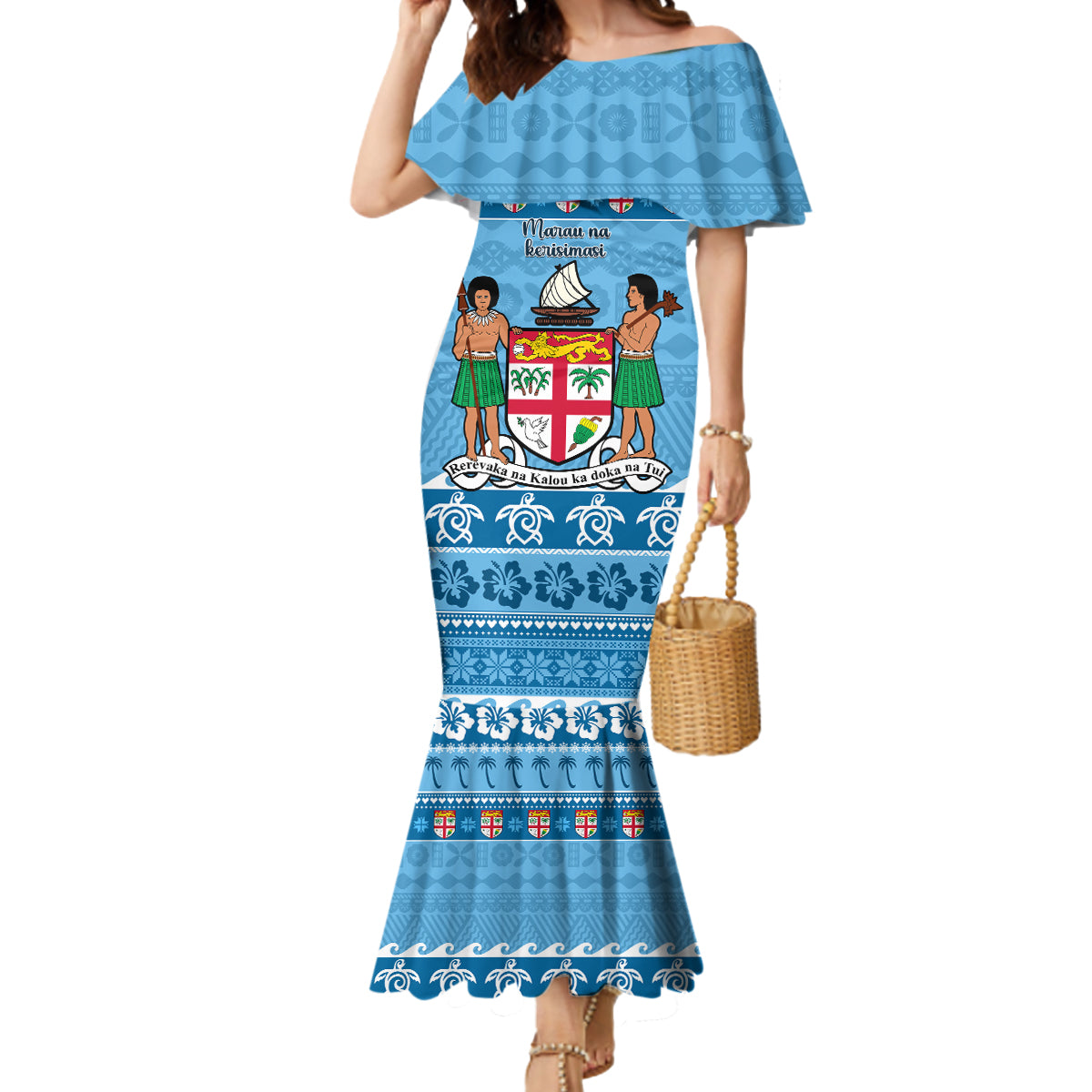 Custom Fiji Christmas Mermaid Dress Fijian Tapa Marau na Kerisimasi - Wonder Print Shop