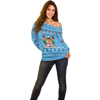 Custom Fiji Christmas Off Shoulder Sweater Fijian Tapa Marau na Kerisimasi - Wonder Print Shop