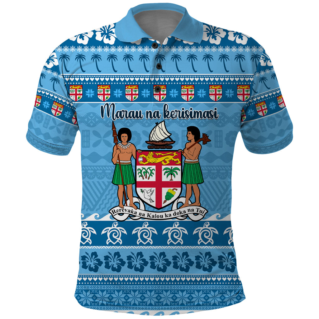 Custom Fiji Christmas Polo Shirt Fijian Tapa Marau na Kerisimasi - Wonder Print Shop