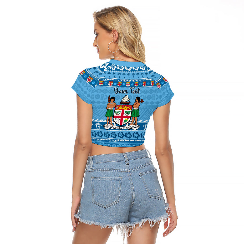 Custom Fiji Christmas Raglan Cropped T Shirt Fijian Tapa Marau na Kerisimasi - Wonder Print Shop