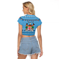 Custom Fiji Christmas Raglan Cropped T Shirt Fijian Tapa Marau na Kerisimasi - Wonder Print Shop