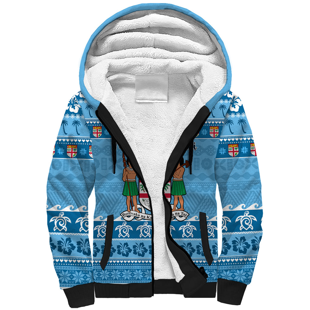 Custom Fiji Christmas Sherpa Hoodie Fijian Tapa Marau na Kerisimasi - Wonder Print Shop