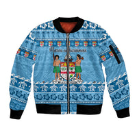 Custom Fiji Christmas Sleeve Zip Bomber Jacket Fijian Tapa Marau na Kerisimasi - Wonder Print Shop