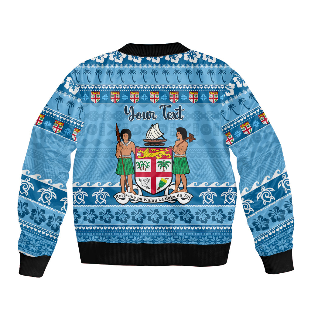 Custom Fiji Christmas Sleeve Zip Bomber Jacket Fijian Tapa Marau na Kerisimasi - Wonder Print Shop