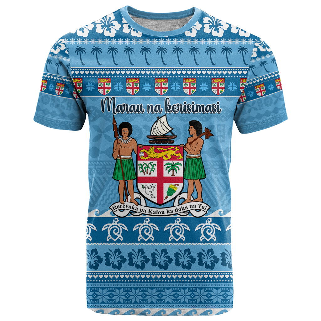 Custom Fiji Christmas T Shirt Fijian Tapa Marau na Kerisimasi - Wonder Print Shop