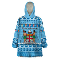 Custom Fiji Christmas Wearable Blanket Hoodie Fijian Tapa Marau na Kerisimasi - Wonder Print Shop