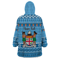 Custom Fiji Christmas Wearable Blanket Hoodie Fijian Tapa Marau na Kerisimasi - Wonder Print Shop