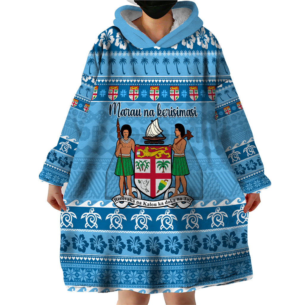 Custom Fiji Christmas Wearable Blanket Hoodie Fijian Tapa Marau na Kerisimasi - Wonder Print Shop