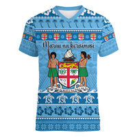 Custom Fiji Christmas Women V Neck T Shirt Fijian Tapa Marau na Kerisimasi - Wonder Print Shop