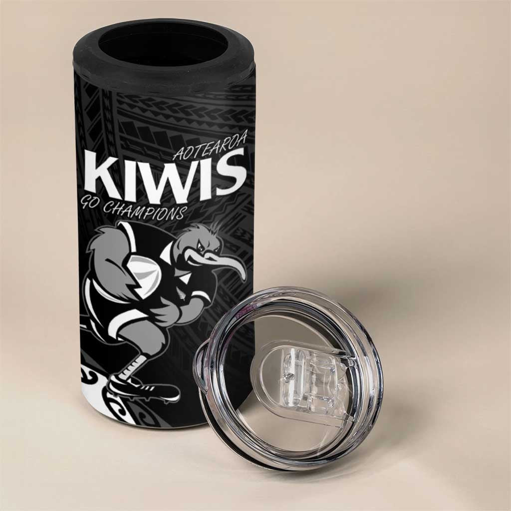 Custom Aotearoa Rugby 4 in 1 Can Cooler Tumbler Maori Kiwi - Mascot Style - Wonder Print Shop