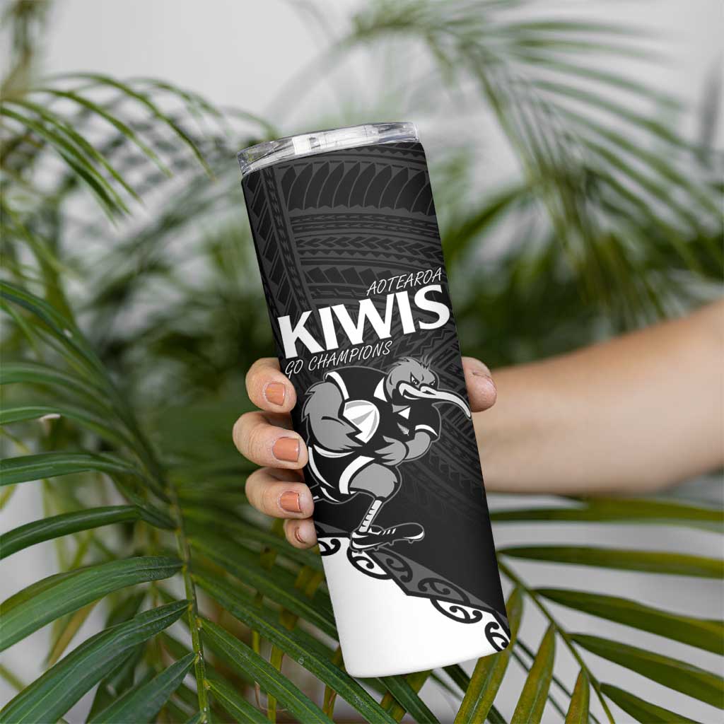 Custom Aotearoa Rugby Skinny Tumbler Maori Kiwi - Mascot Style - Wonder Print Shop