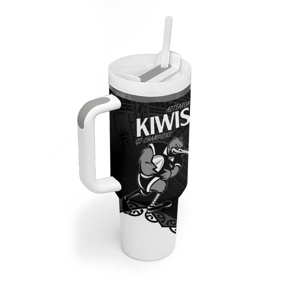 Custom Aotearoa Rugby Tumbler With Handle Maori Kiwi - Mascot Style - Wonder Print Shop