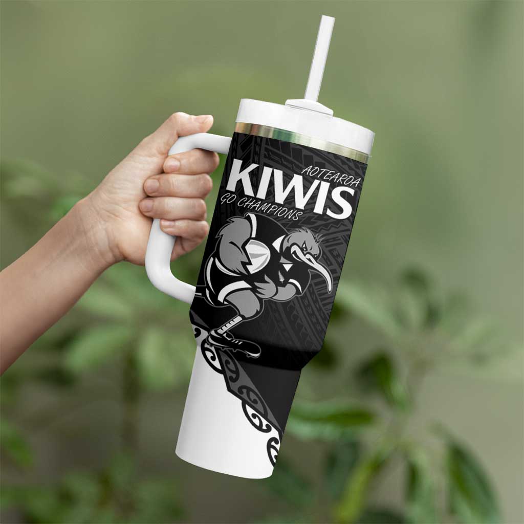 Custom Aotearoa Rugby Tumbler With Handle Maori Kiwi - Mascot Style - Wonder Print Shop